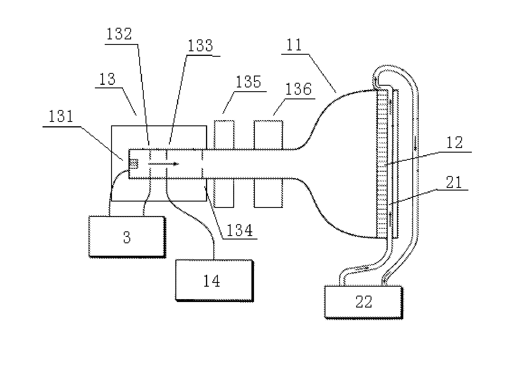 Low power laser CRT and projection system based on parallel flow electron gun