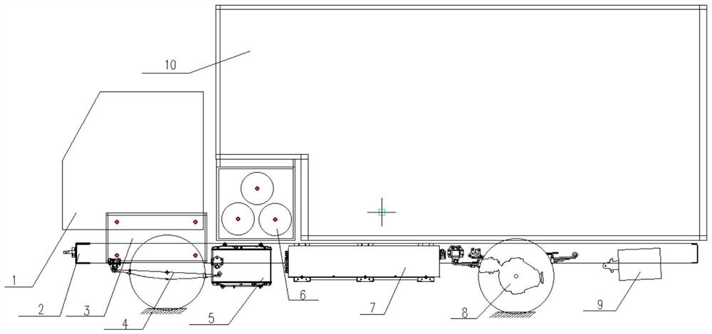 Whole vehicle arrangement structure of hydrogen fuel cell logistics medium truck