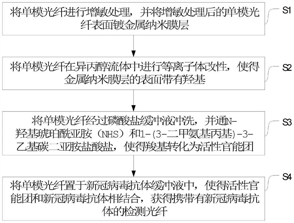 Novel coronavirus detection equipment and detection optical fiber preparation method thereof