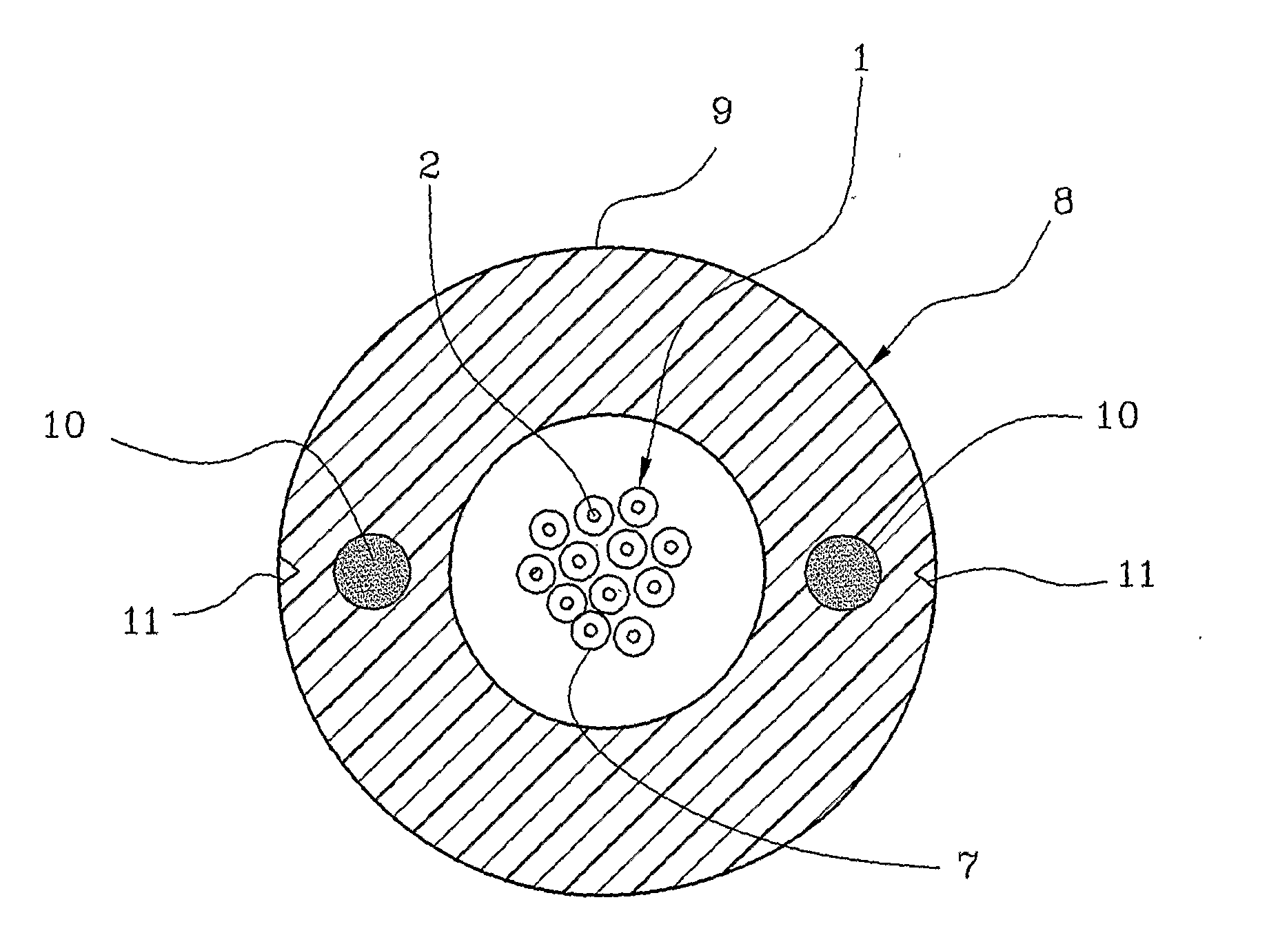 Telecommunication cable equipped with tight-buffered optical fibers