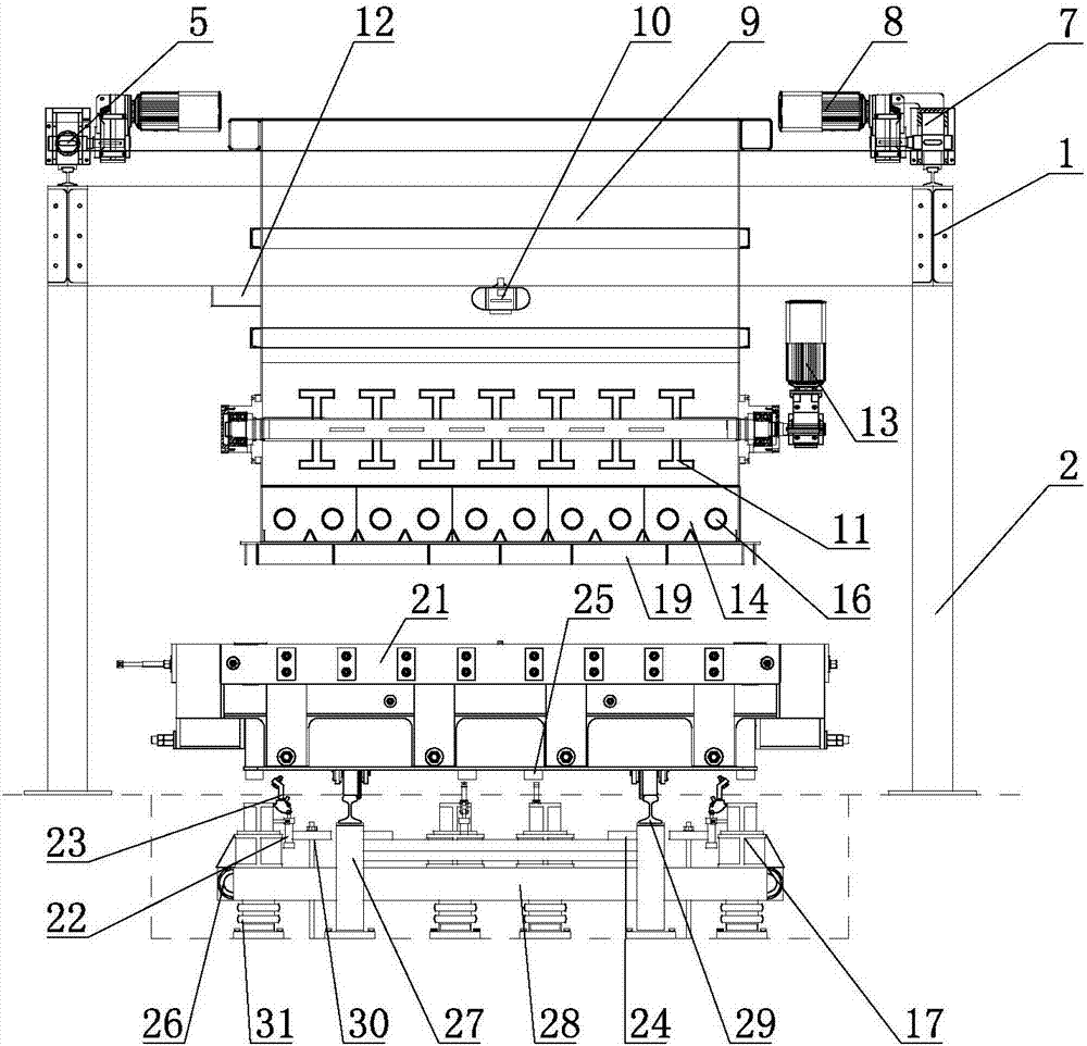 Pre-tensioning method prestressed concrete track board production line pouring vibrating system and application thereof