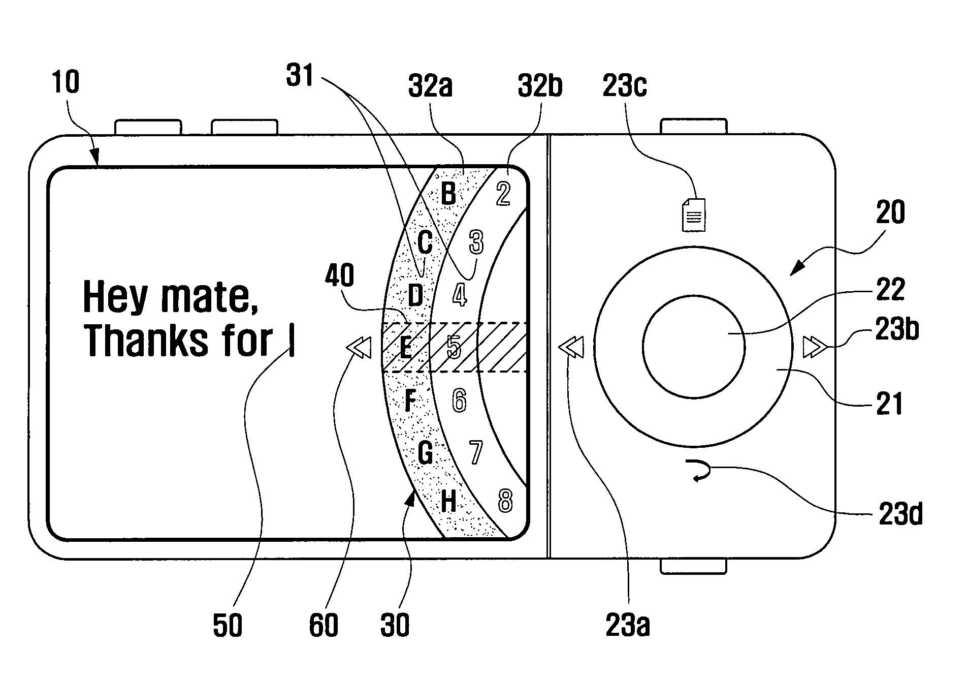 Virtual wheel interface for mobile terminal and character input method using the same