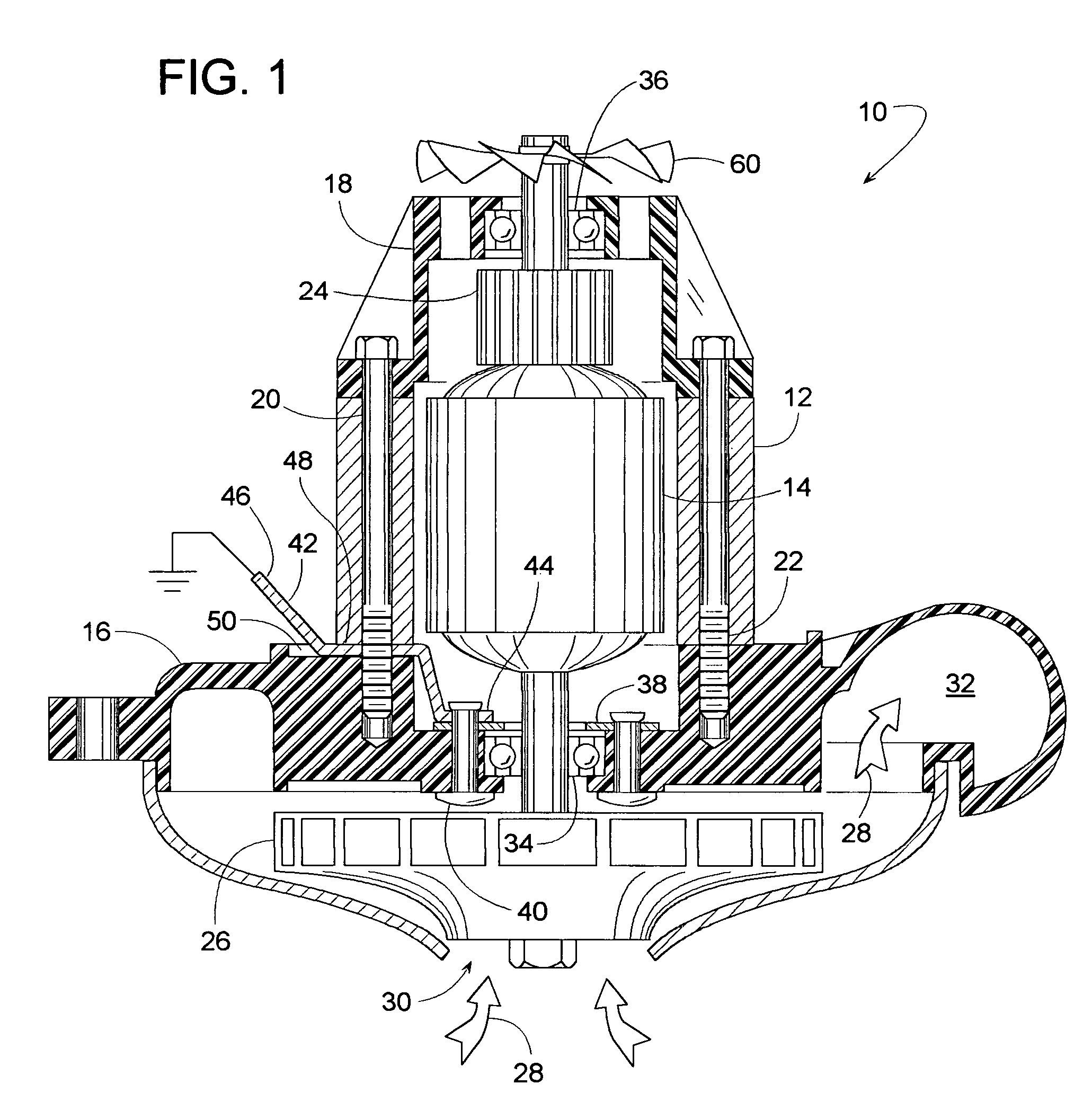 Ground strap for a motor having a plastic housing