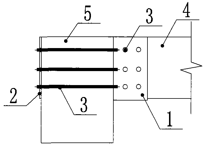 U-shaped-hoop joint connector of main beam and auxiliary beam of recombinant-bamboo frame