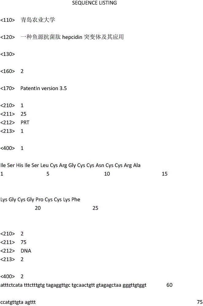A fish-derived antimicrobial peptide hepcidin mutant and its application