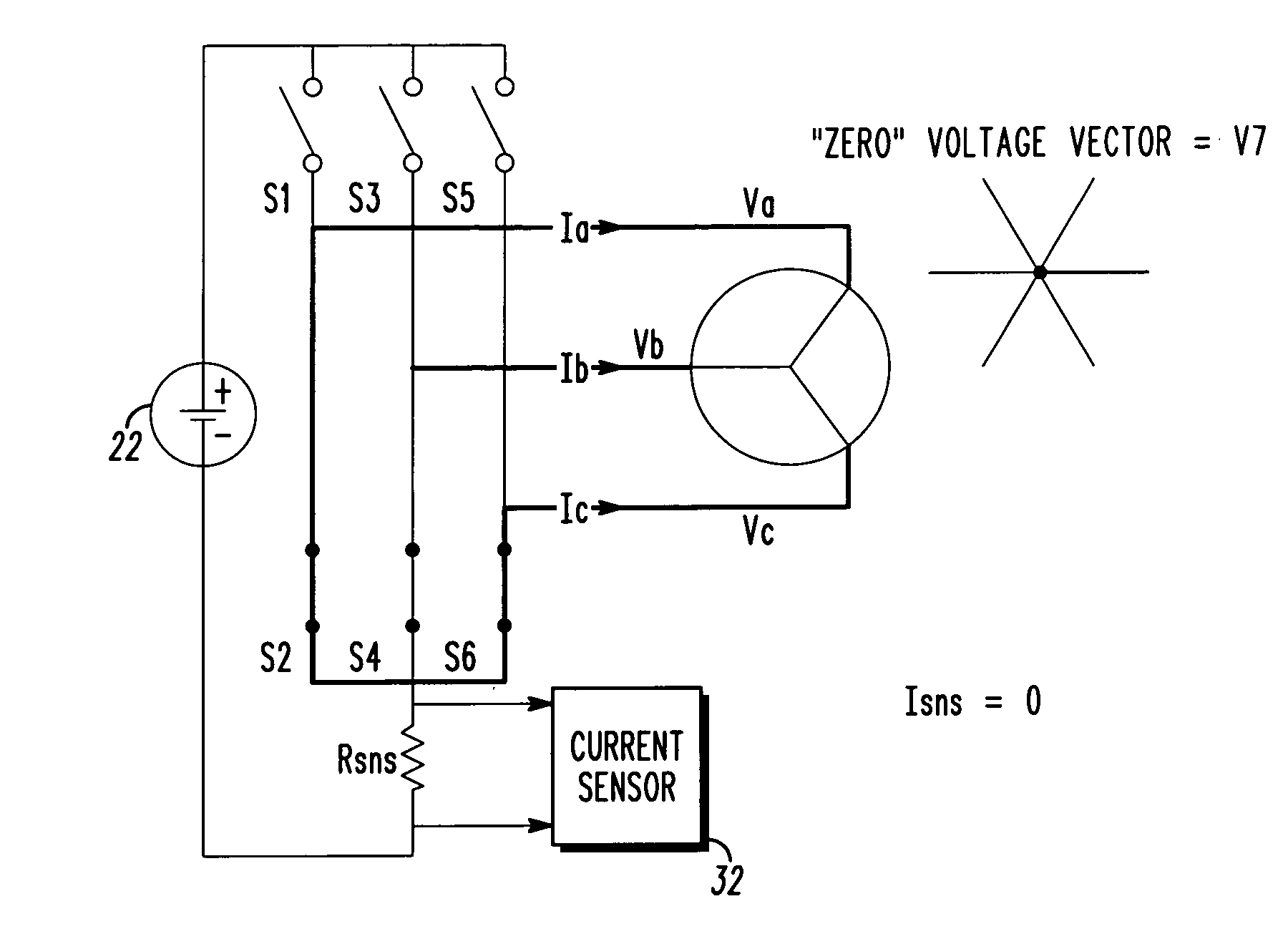 Damping control in a three-phase motor with a single current sensor