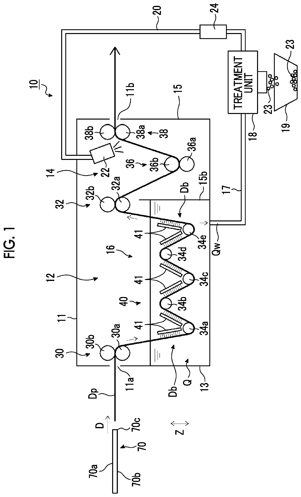 Conveying type washing device