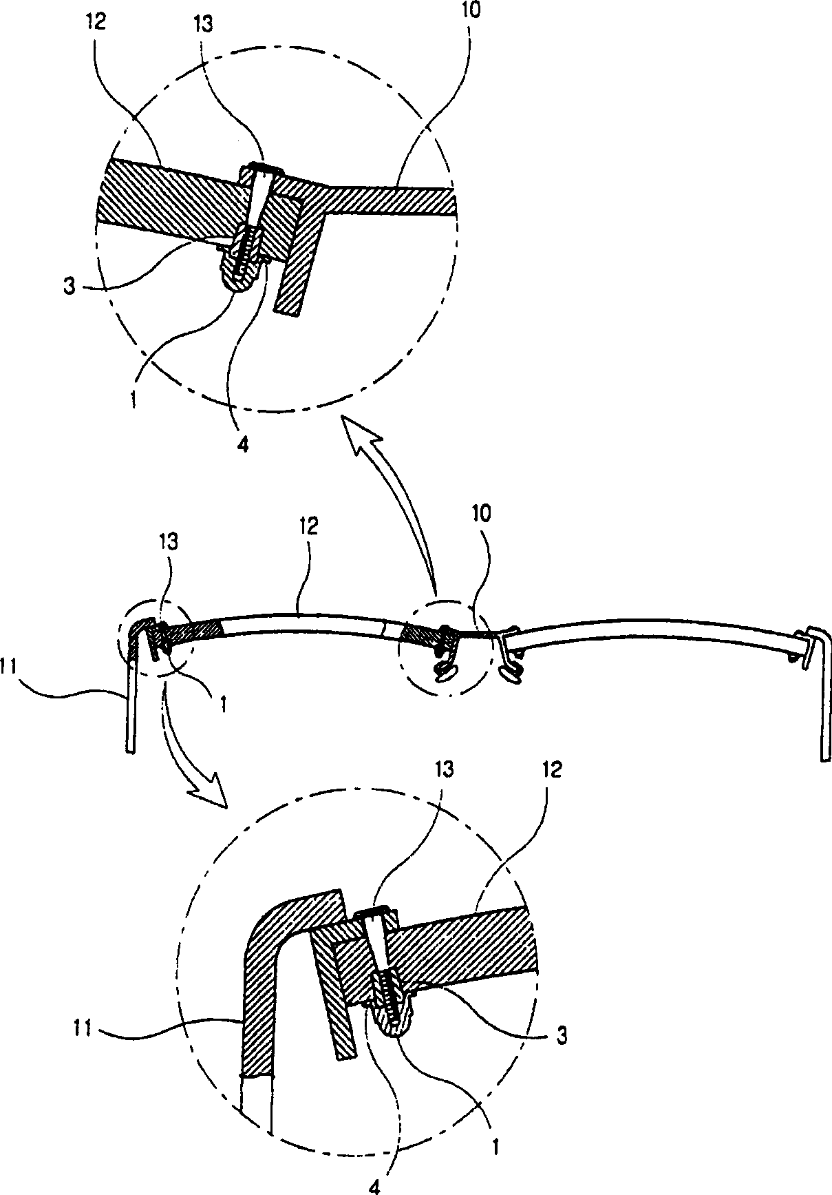 Lens fixing device for glasses without frame