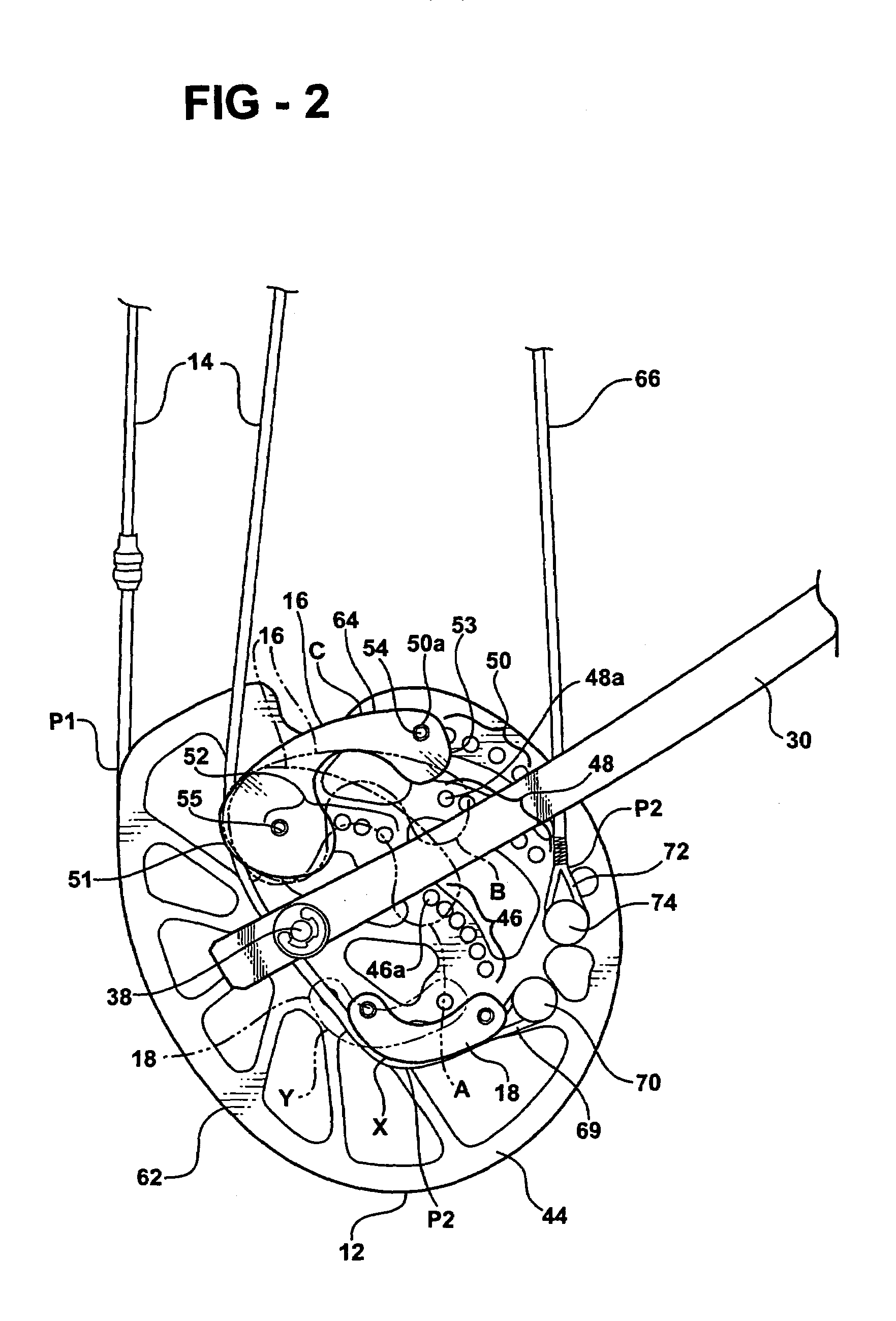 Archery bow and cam arrangement