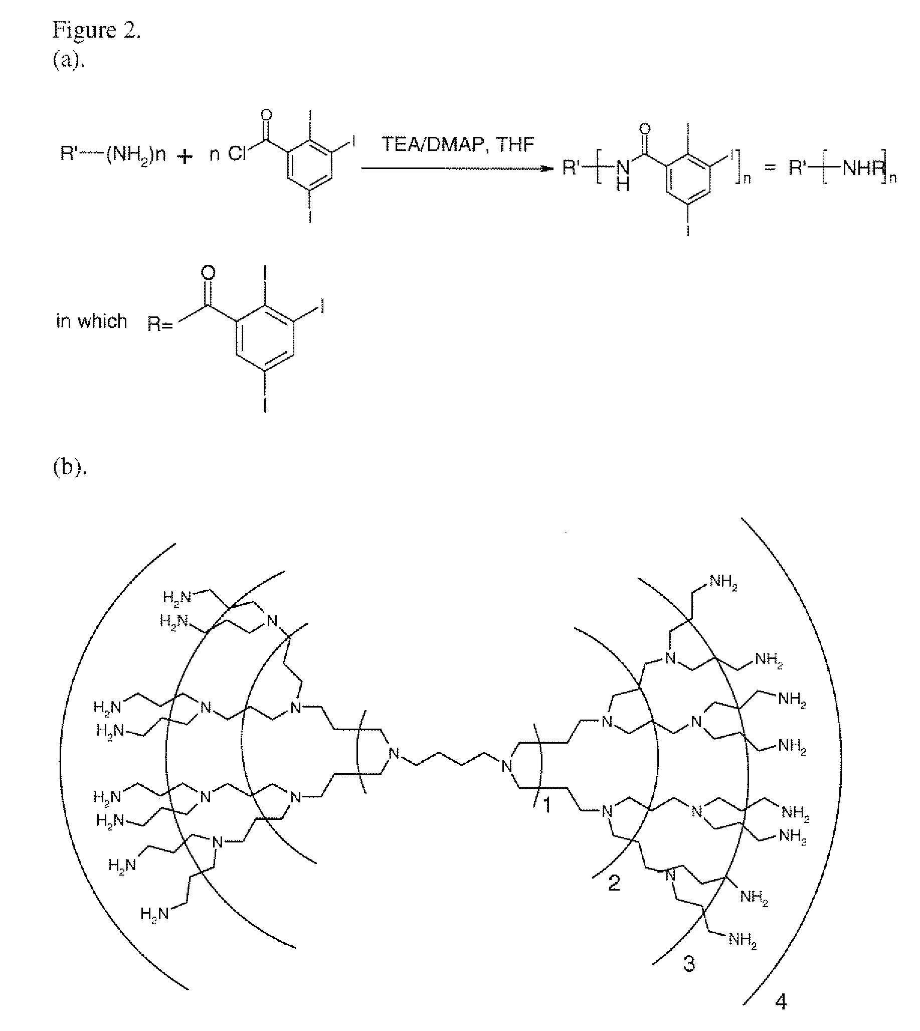 Dendritic and star-shaped contrast agents for medical devices and bioabsorbable radiopaque bulk material and method for producing same