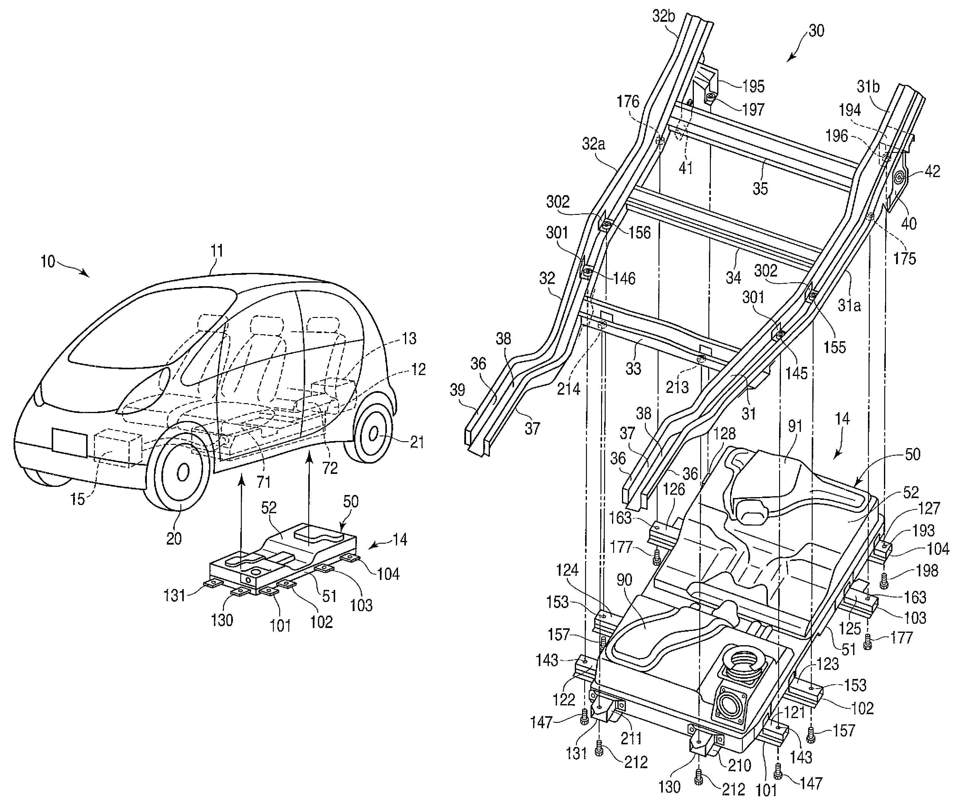Battery unit mounting structure for electric vehicle
