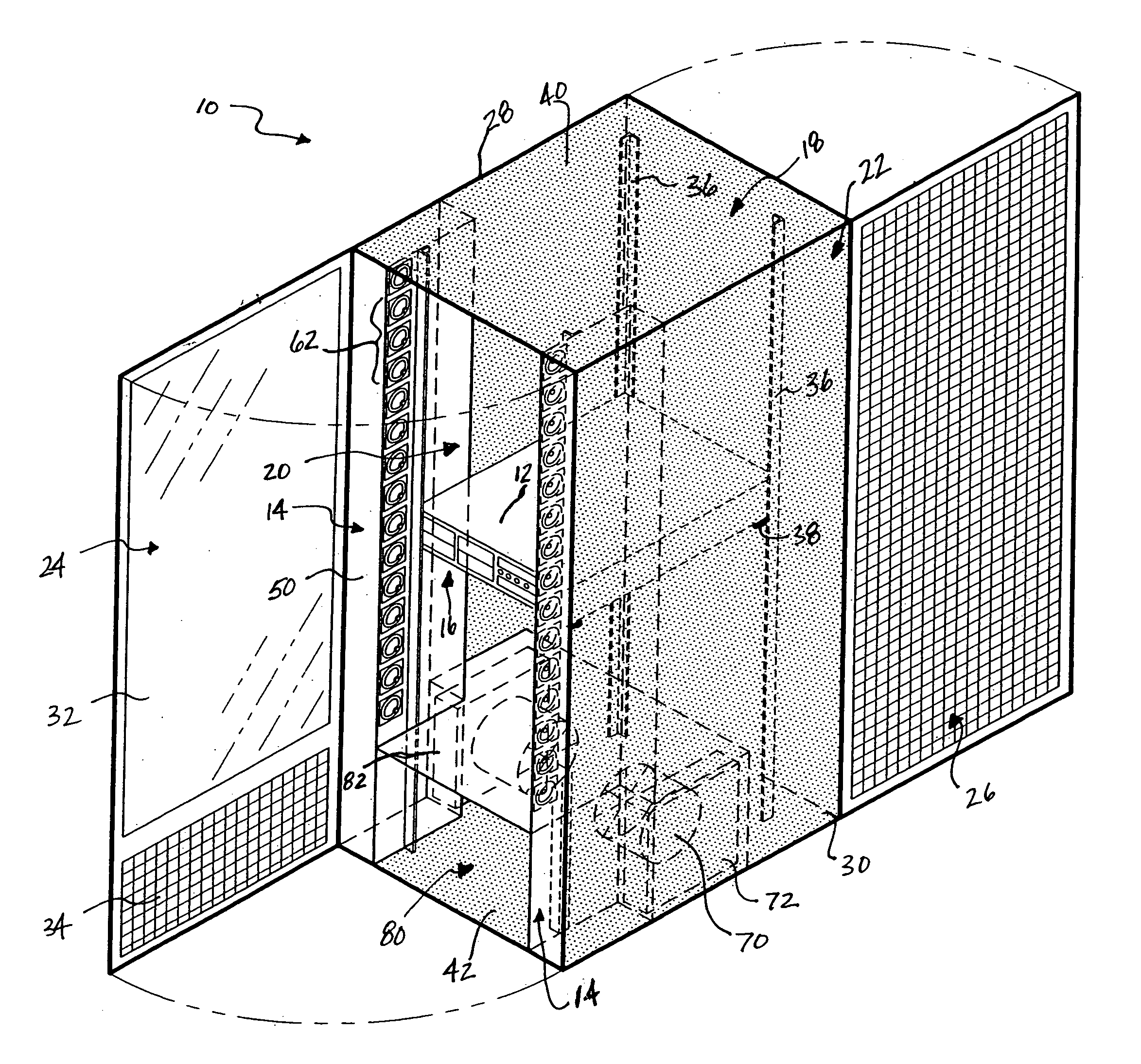 Cabinet for computer devices with air distribution device