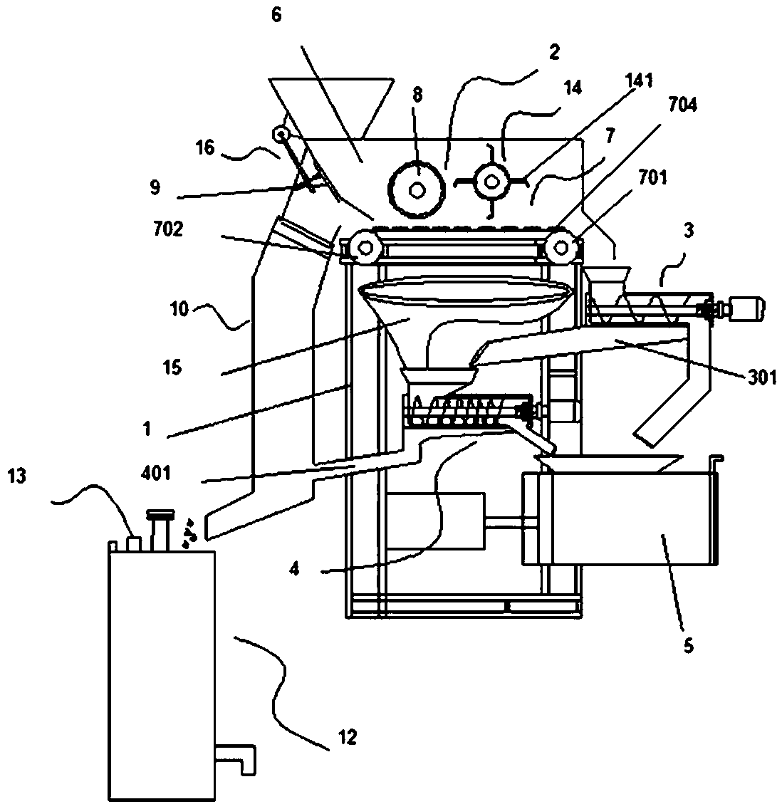 Multi-stage spiral water removal machine used in garbage classifying resource recycling device