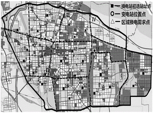 Queuing theory algorithm based electric vehicle power change station's location choosing and planning method