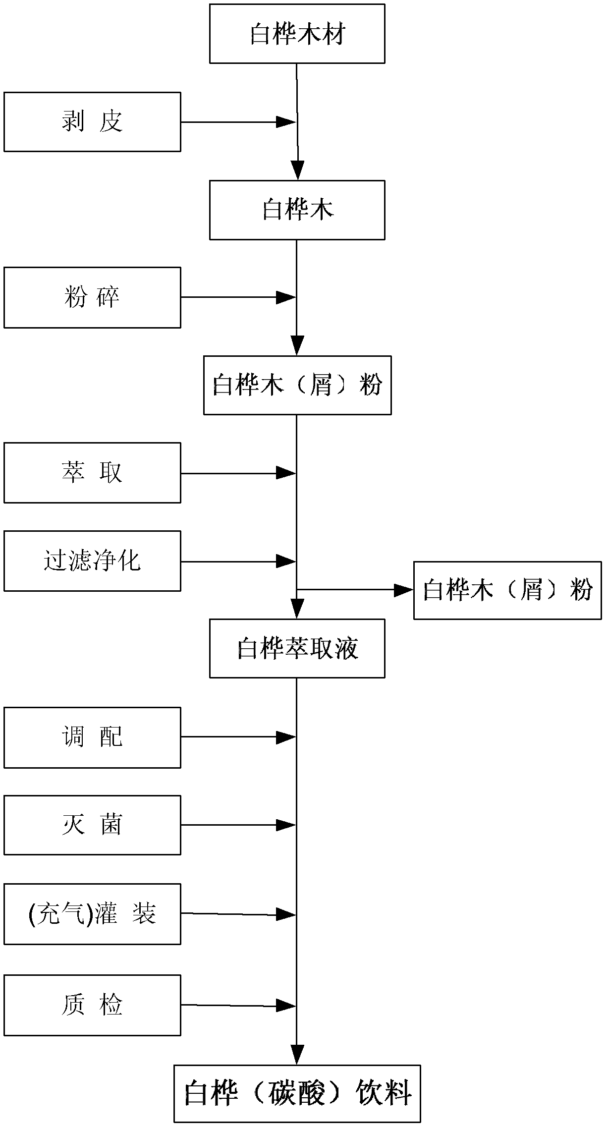 White birch (carbonic acid) beverage and preparation process thereof