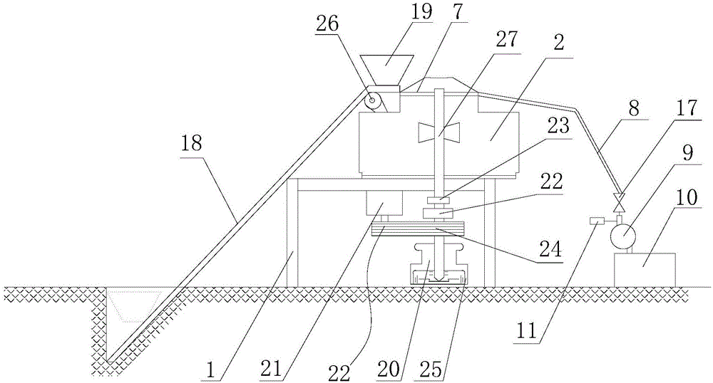 A concrete mixer with automatic water spraying