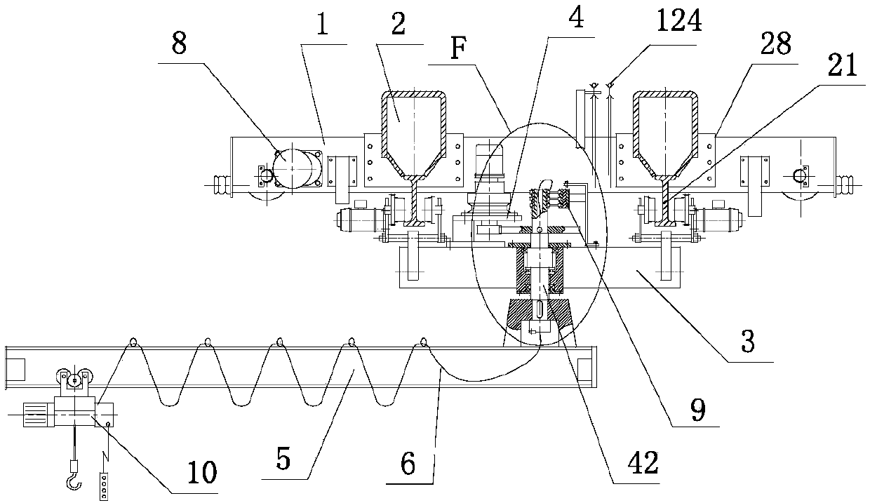 Cantilever crane provided with two suspension trolleys and capable of being rotated at any angle