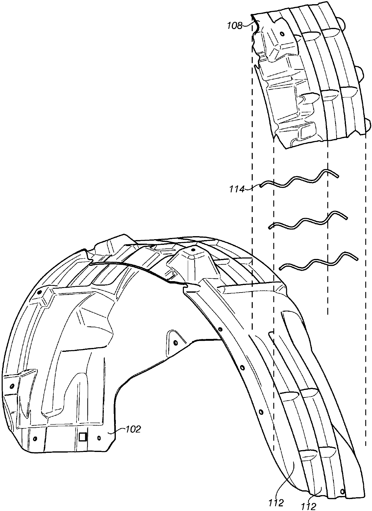 Reinforcing spinning wheel arch lining