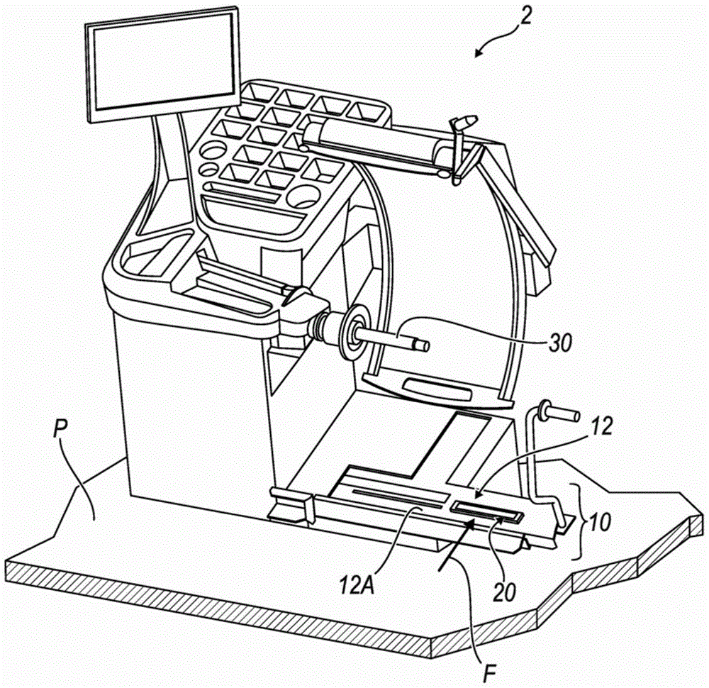 Device for lifting at least one vehicle wheel or tyre, and detector of the state of wear of the latter