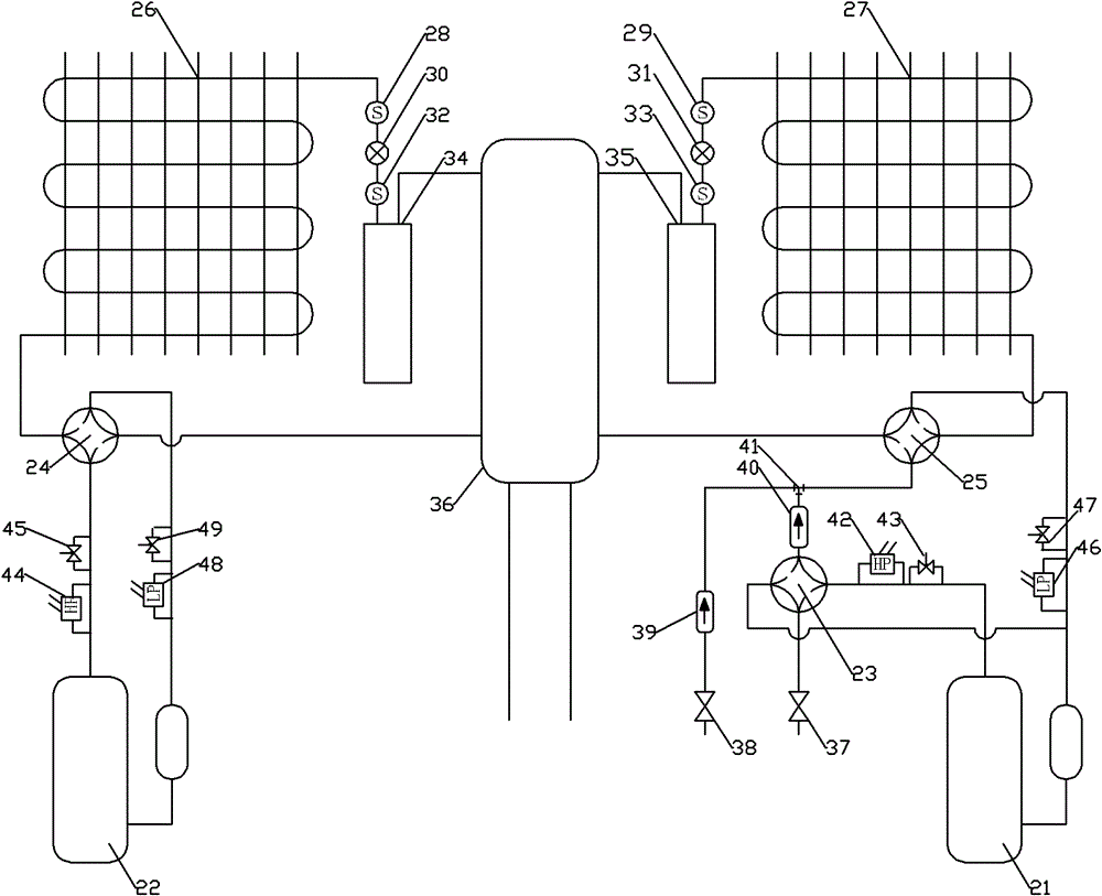 Air-source modular three-in-one air-conditioning hot water system