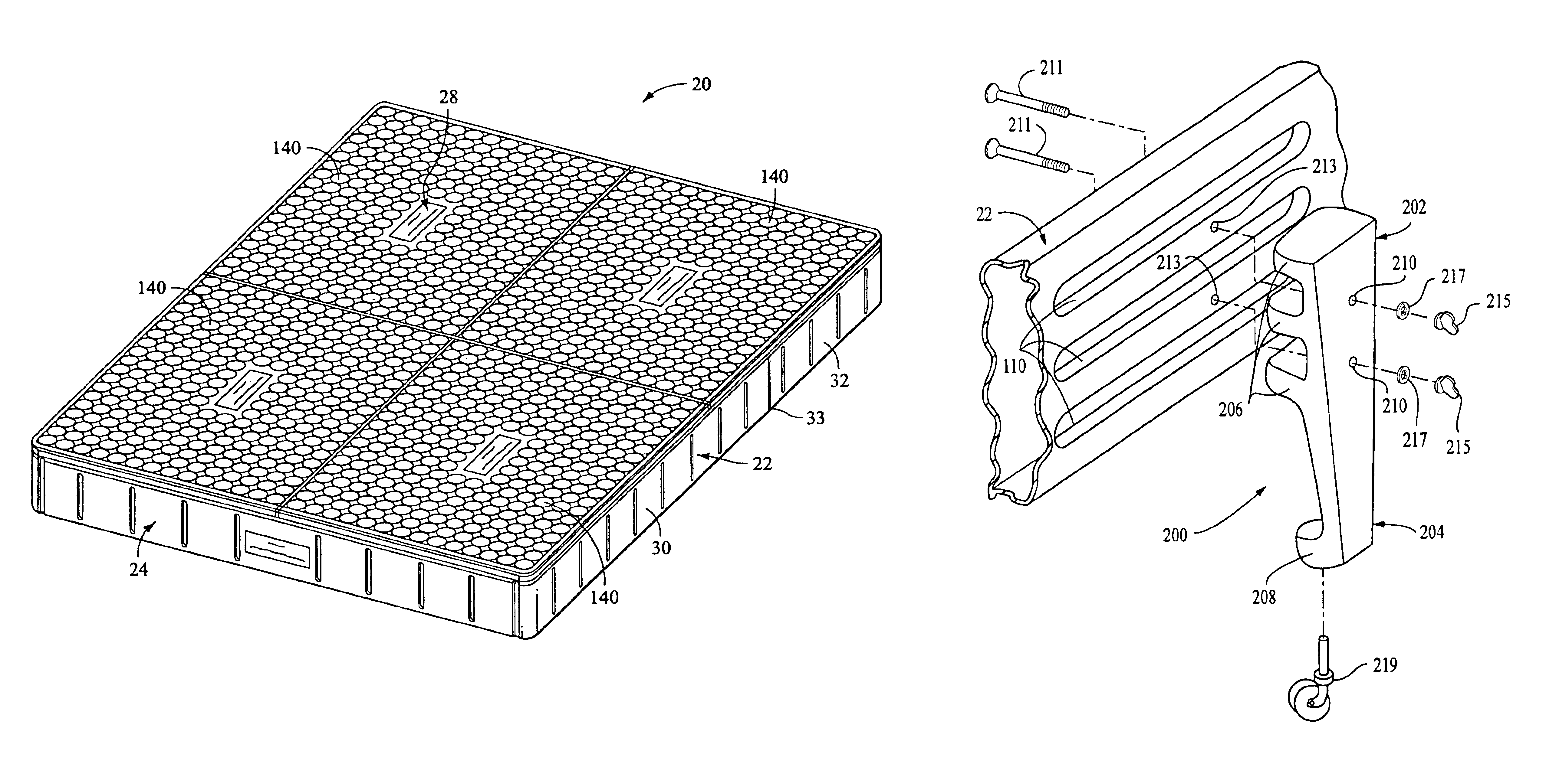 Leg and bracket assembly for a bed foundation