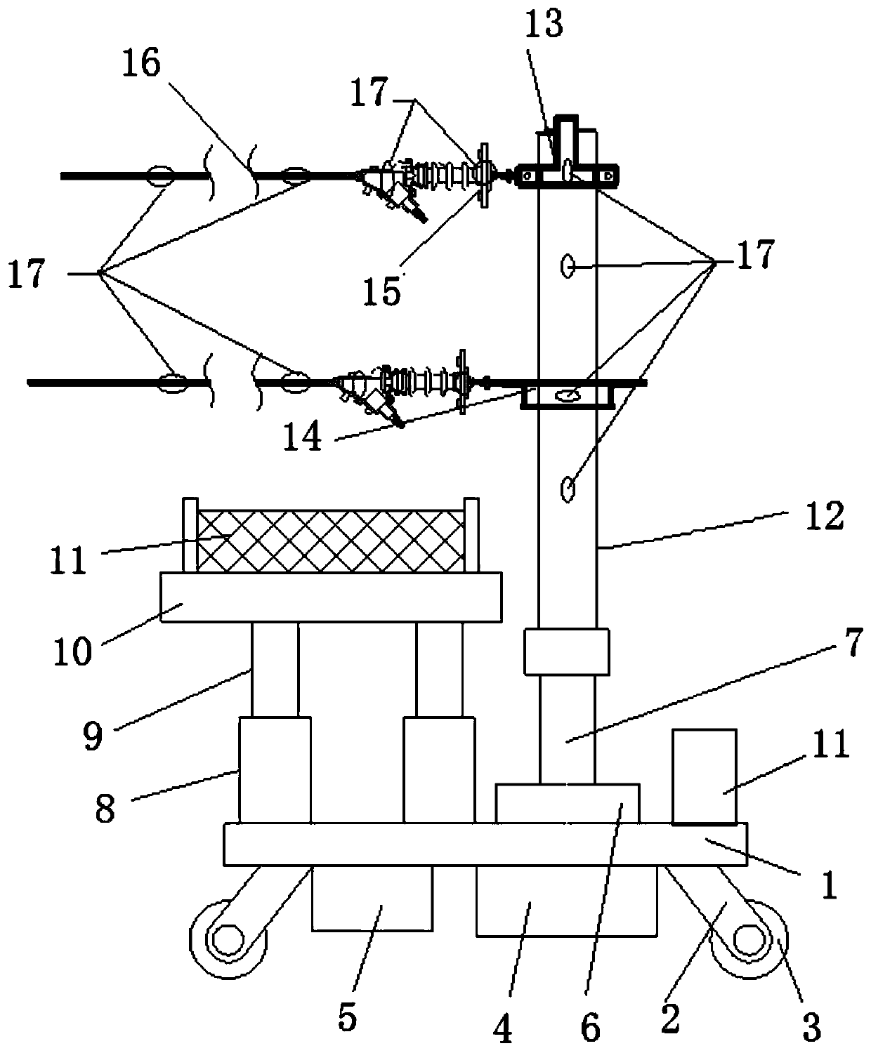 Training device for charged replacement of tension rod insulator string