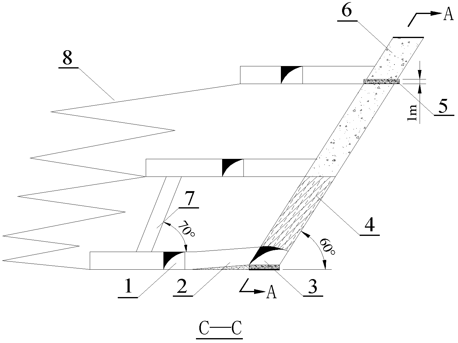 Medium thick heavy-pitch crushed ore body frame type artificial top downward segmenting cemented filling method