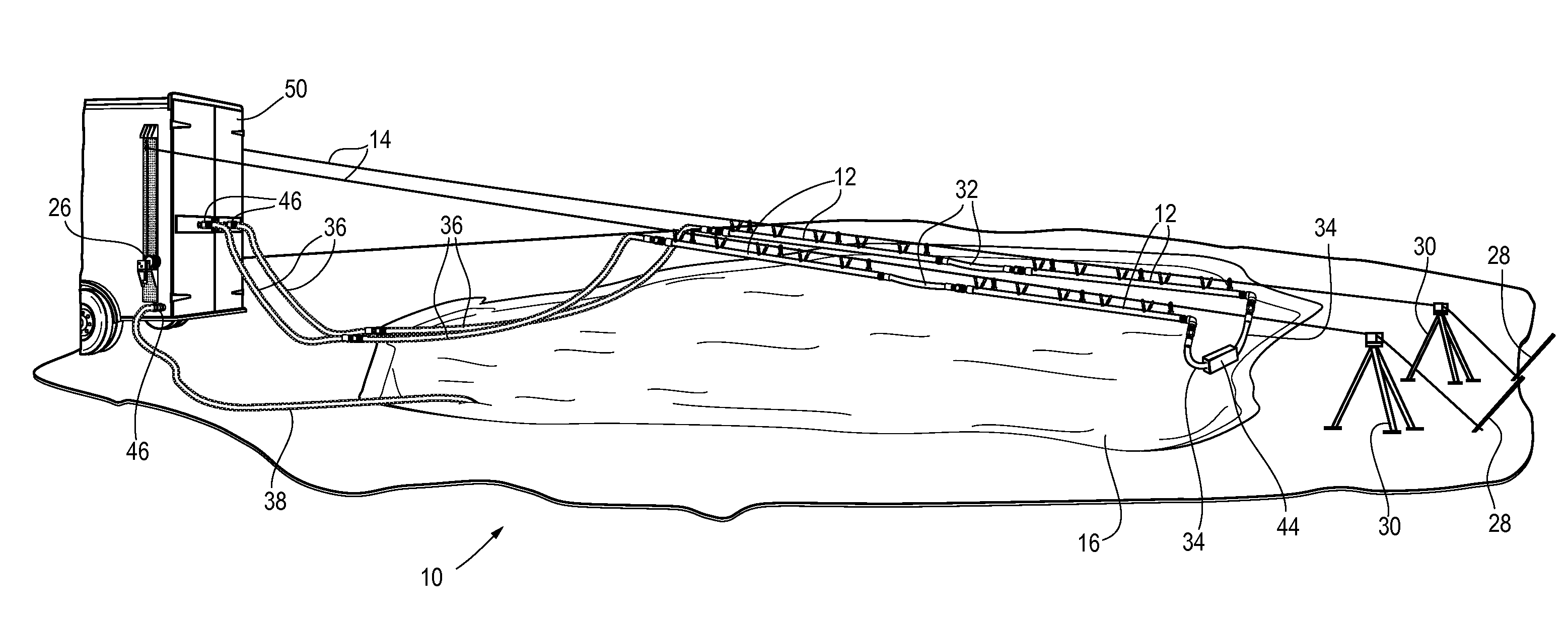 Water evaporation system using nozzles attached to a suspended cable