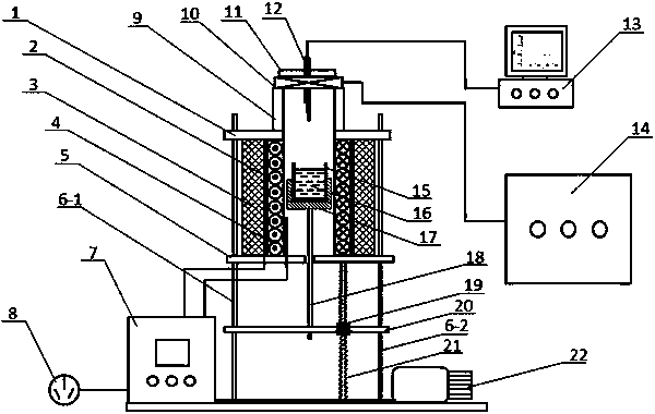 Device for measuring melt heat history curve under action of pulse magnetic liquid level oscillation