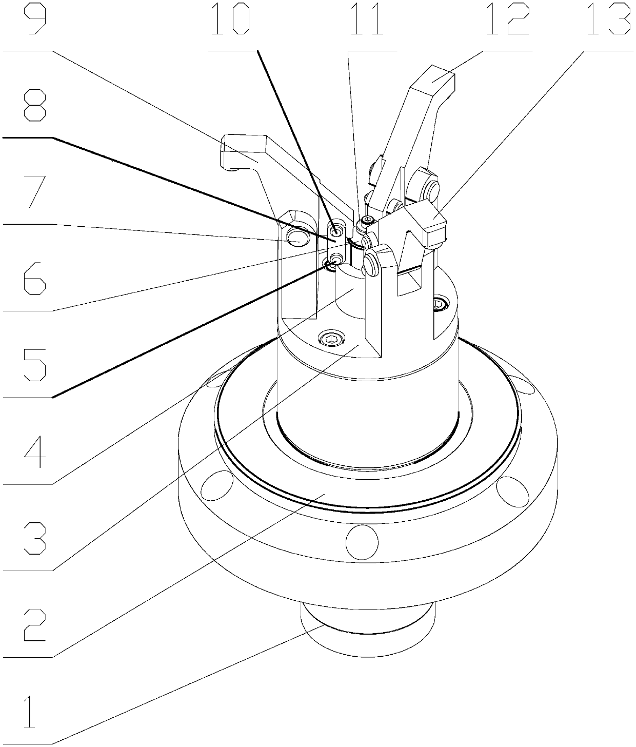 Hinge type three-jaw self-adaption compressing mechanism