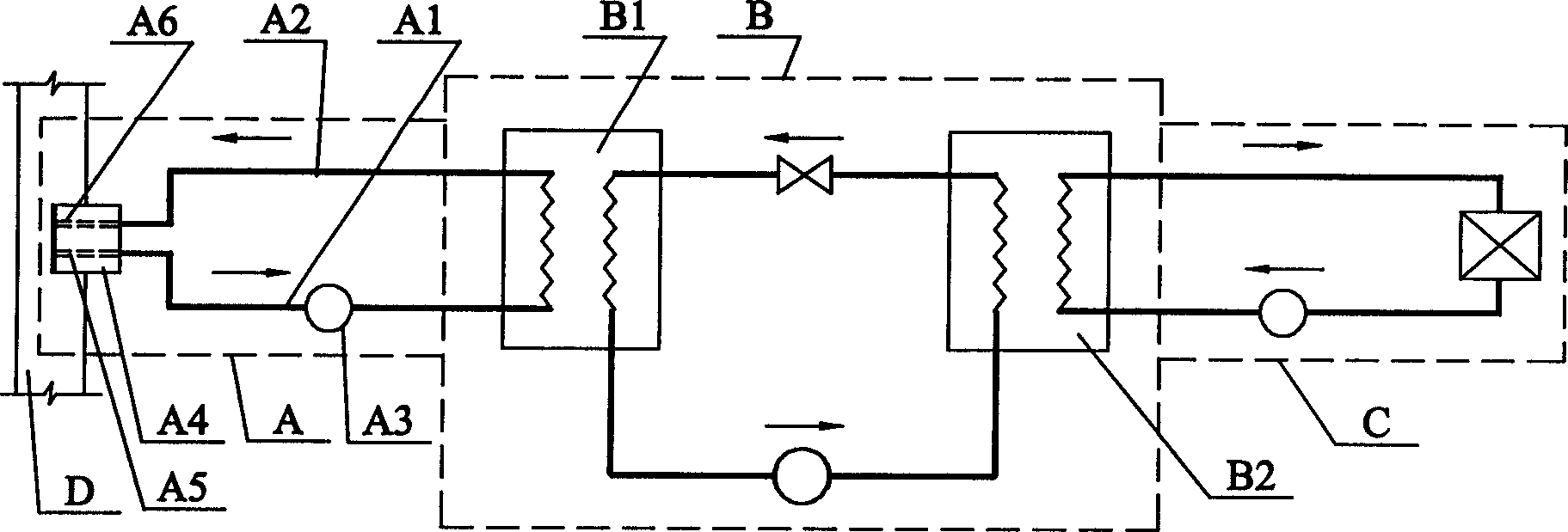 Method and device for using city waste water cold and heat source