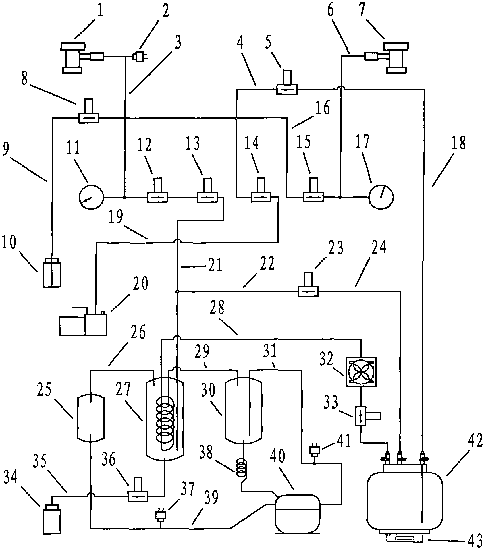 Refrigerant recovering and filling machine of vehicle air conditioner