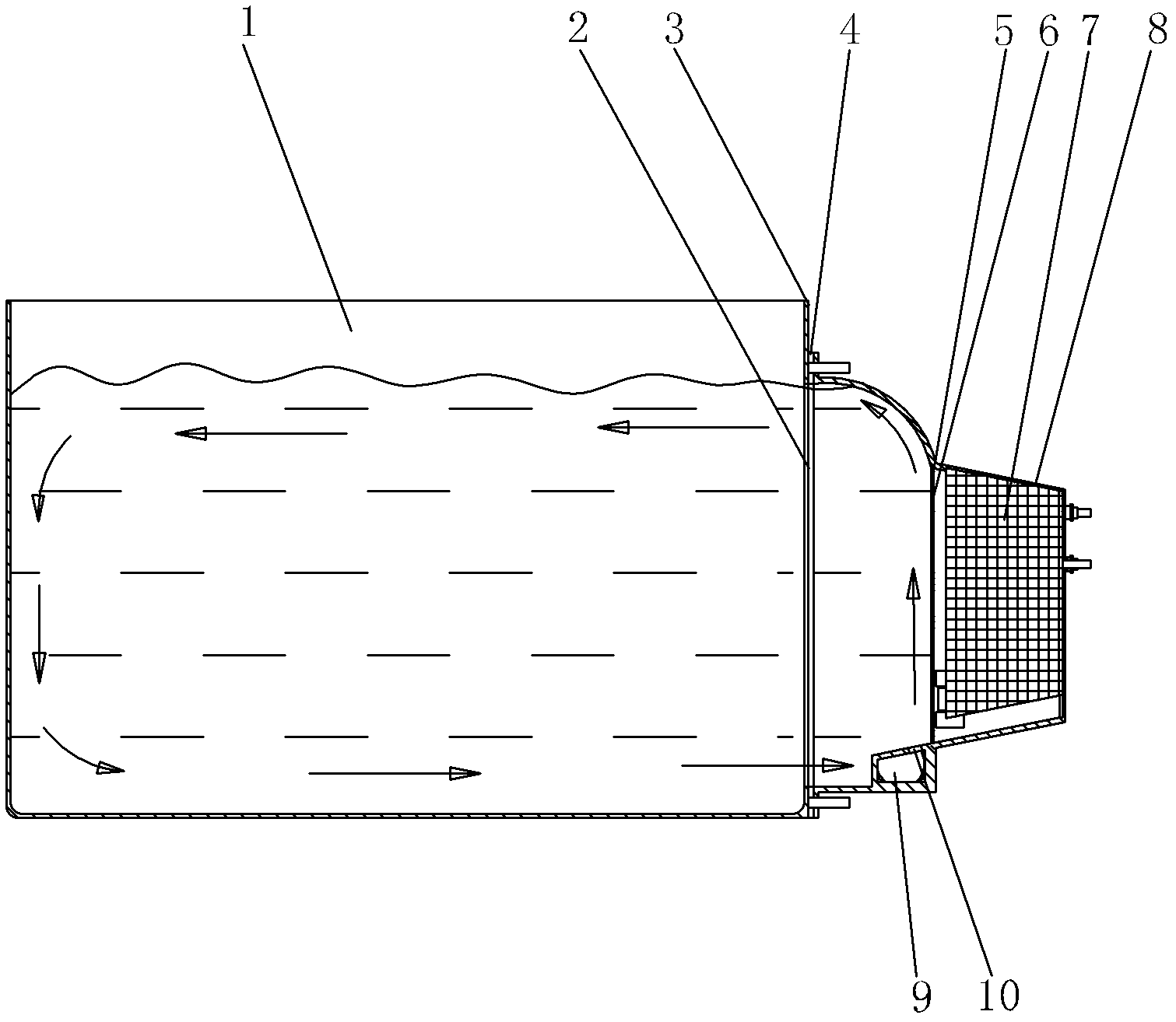 Longitudinal whirlwind purification water tank