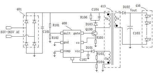 Dual-winding single-stage primary feedback LED (Light Emitting Diode) lamp drive circuit