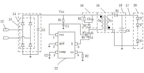 Dual-winding single-stage primary feedback LED (Light Emitting Diode) lamp drive circuit