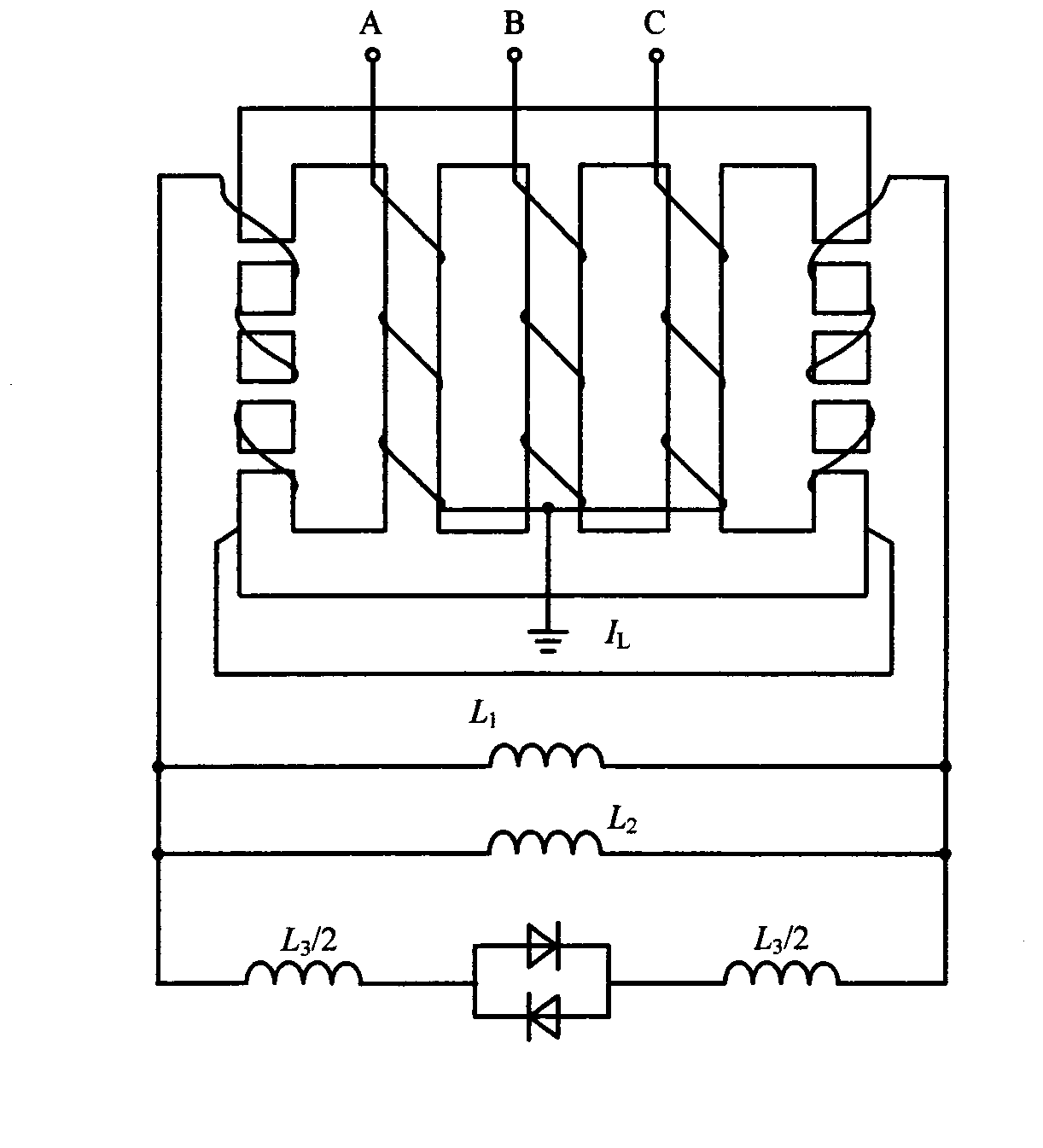 Three-phase five-column arc extinction electric reactor