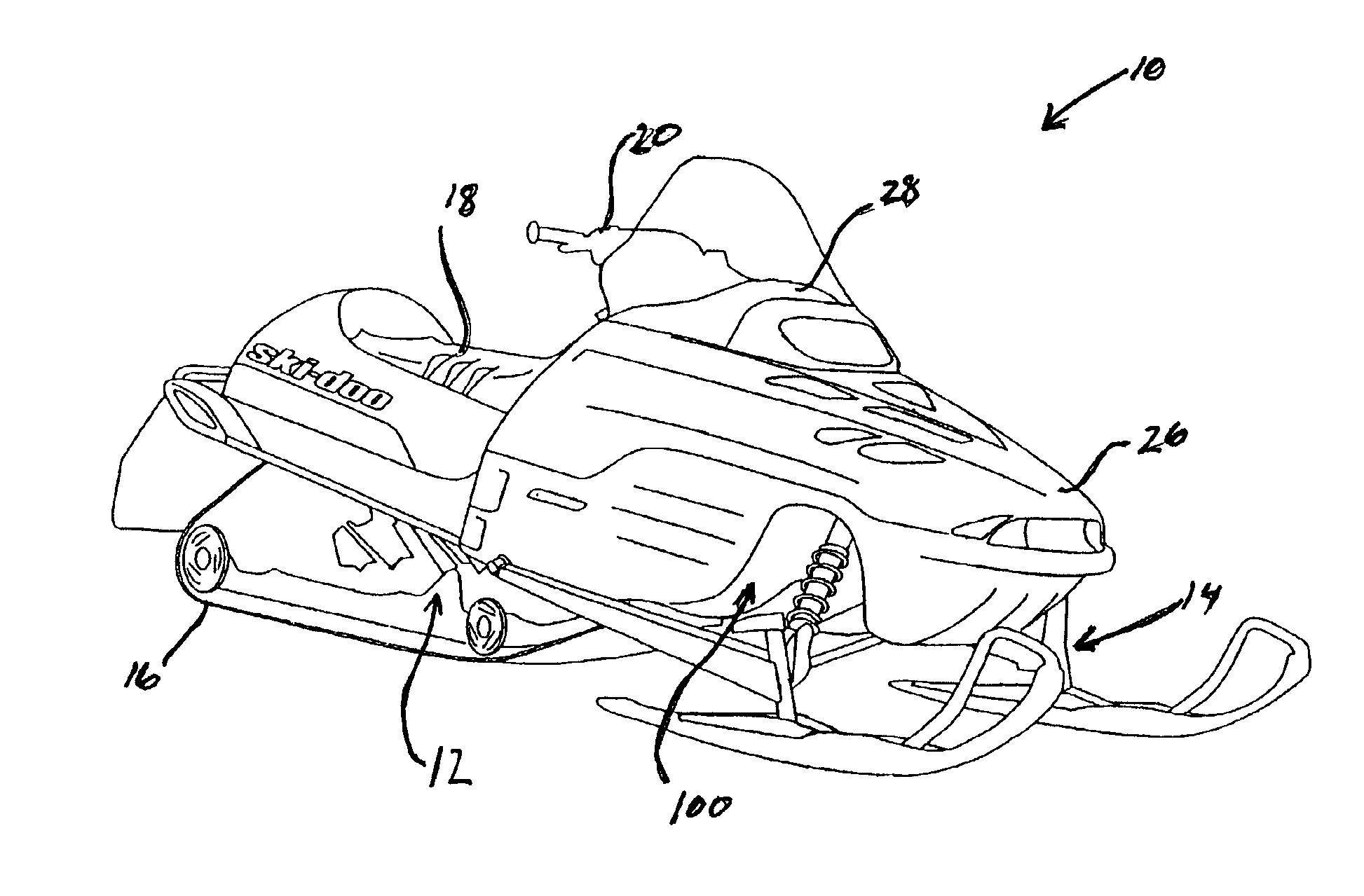 Snowmobile with a turbocharged four-stroke engine