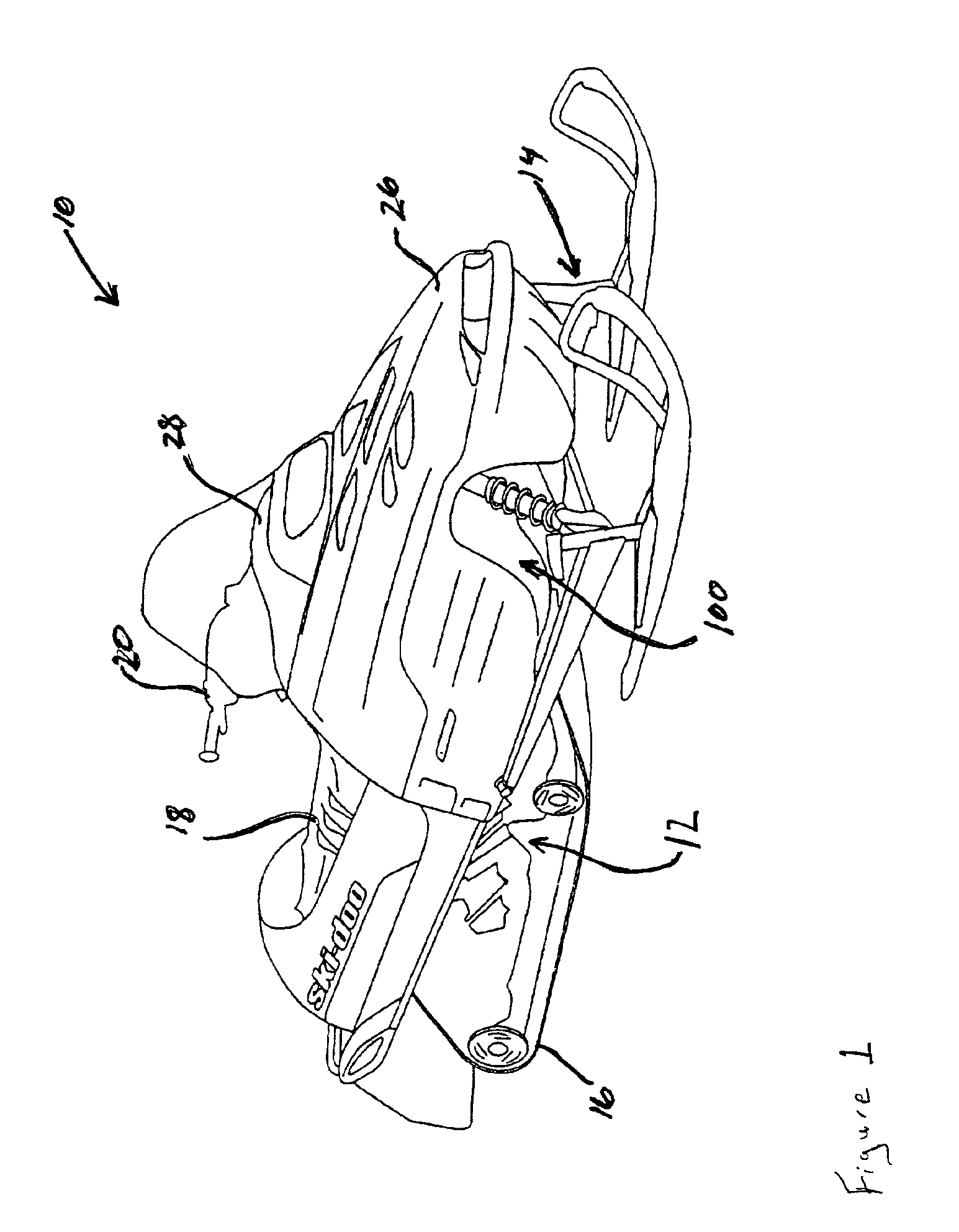 Snowmobile with a turbocharged four-stroke engine