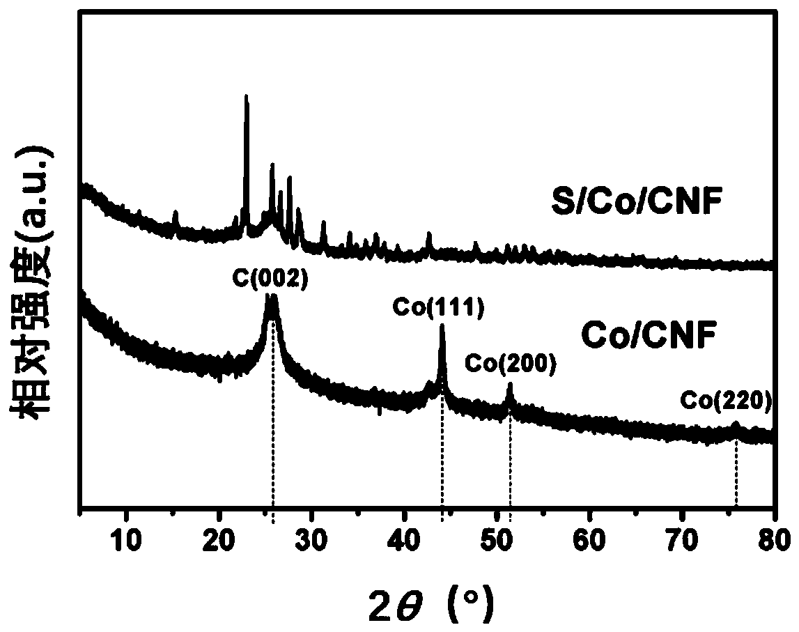 S/Co/CNF composite material based on waste cigarette ends as well as preparation method and application of S/Co/CNF composite material