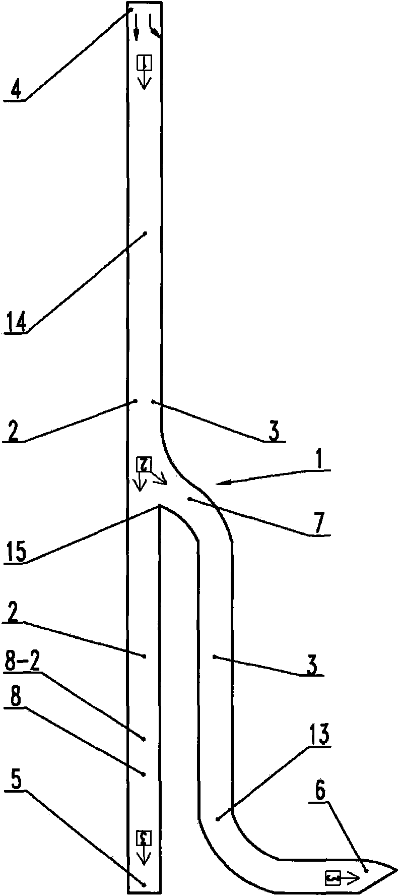 A composite bridge with four independent "Bu"-shaped bifurcated bridges in the long and short right-hand system