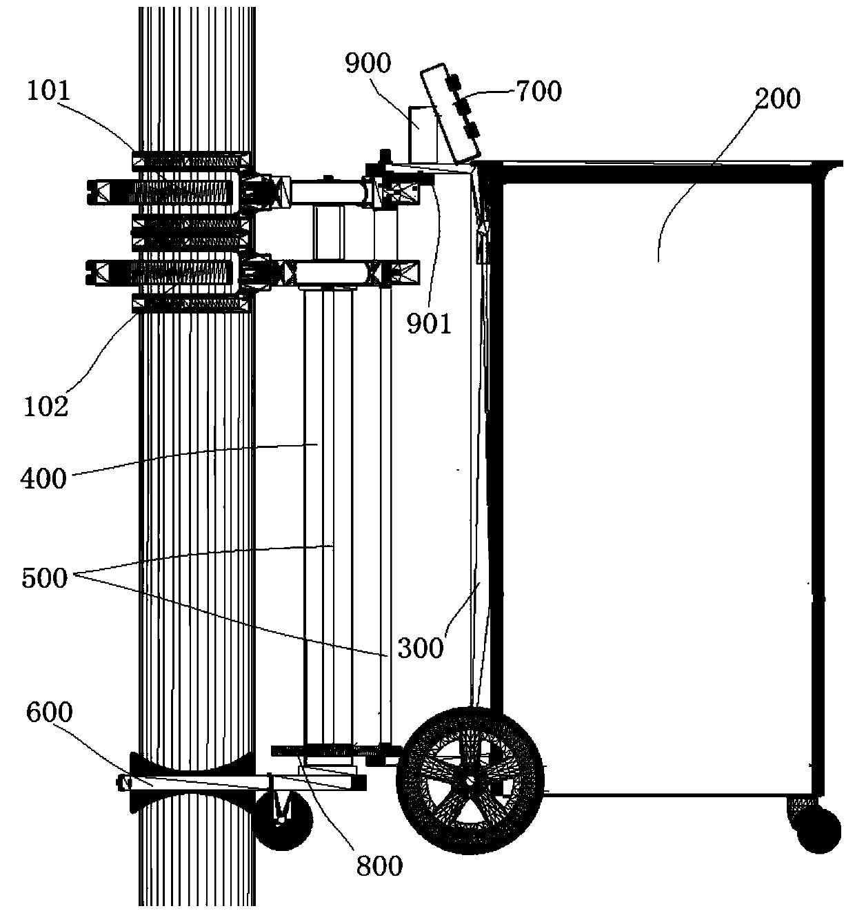 Intelligent rod ascending device capable of being adapt to telegraph poles with different diameters and method