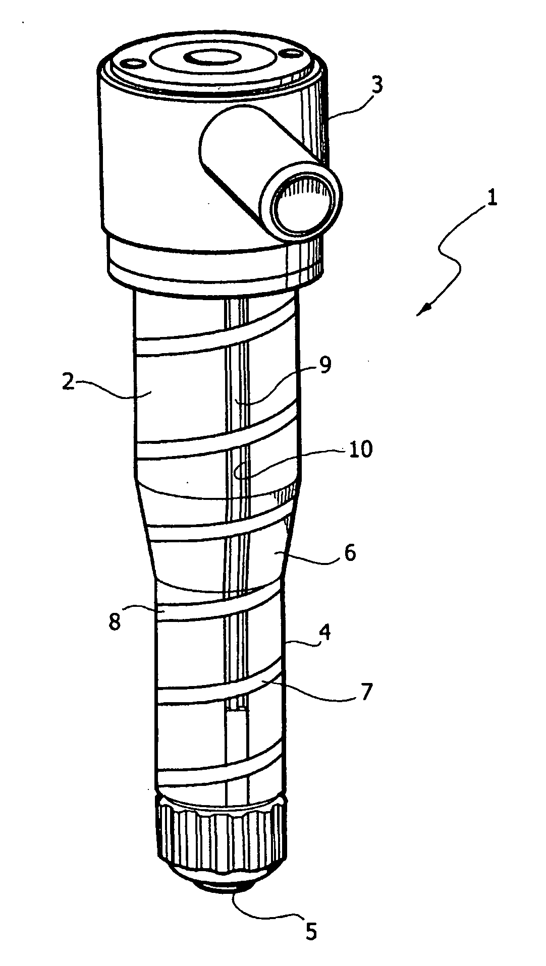 Injector for equipment for injection moulding of plastic materials