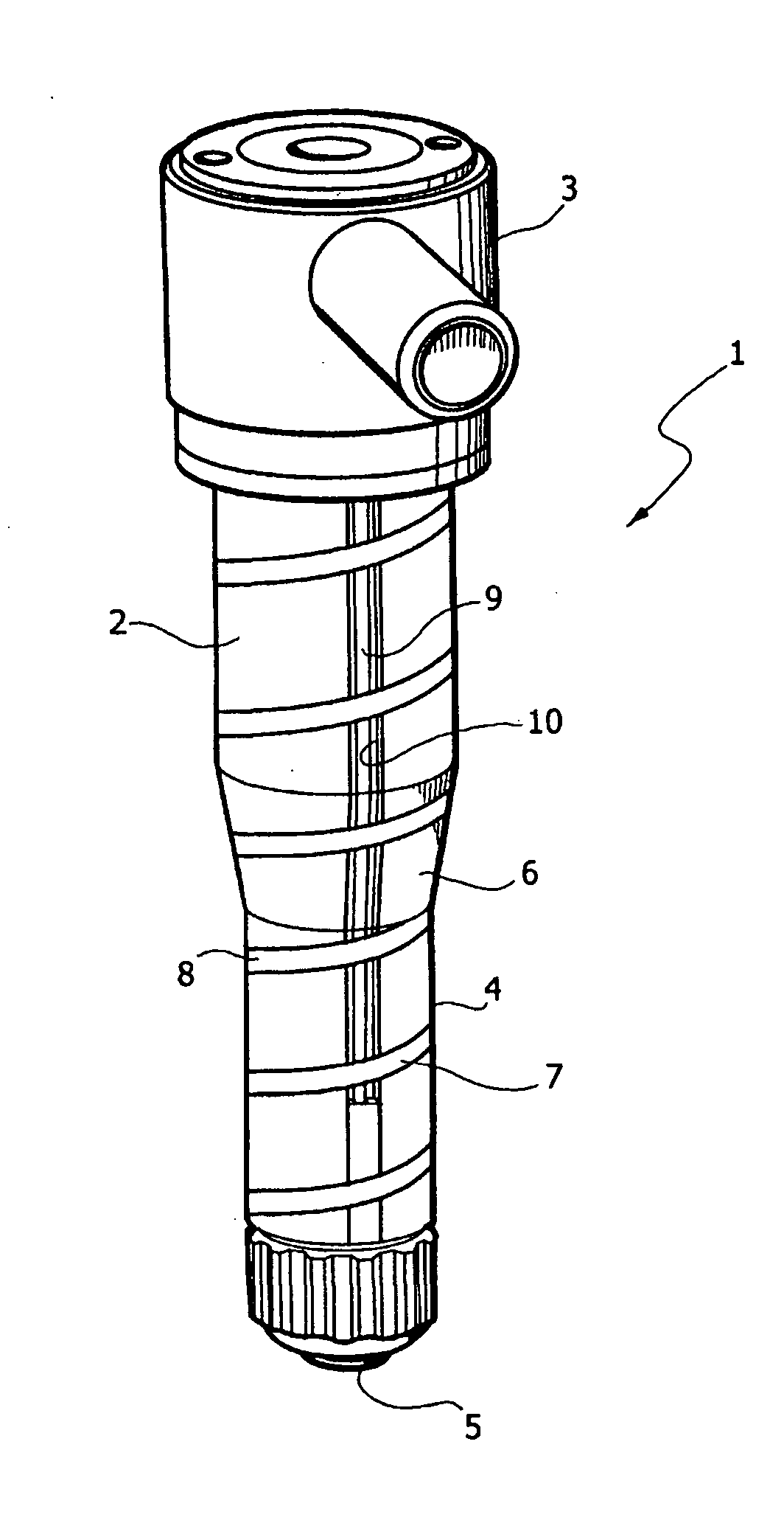 Injector for equipment for injection moulding of plastic materials