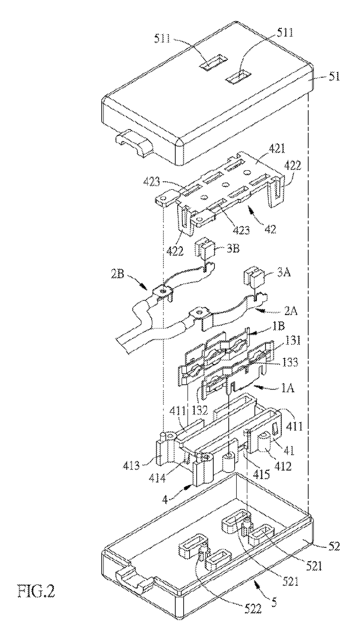 Assembly and method of plural conductive slots sharing an overheating destructive fixing element