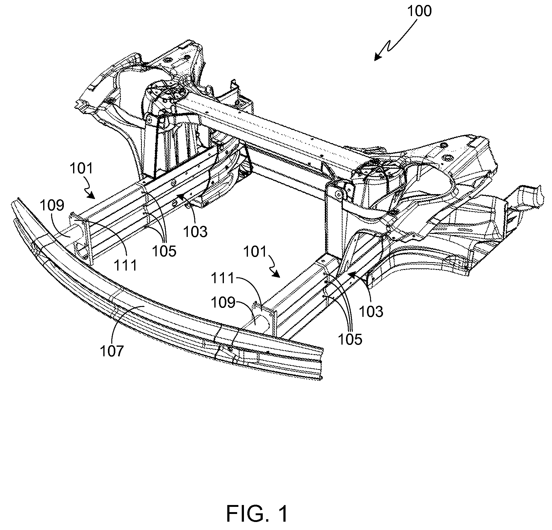 Compact energy absorbing vehicle crash structure