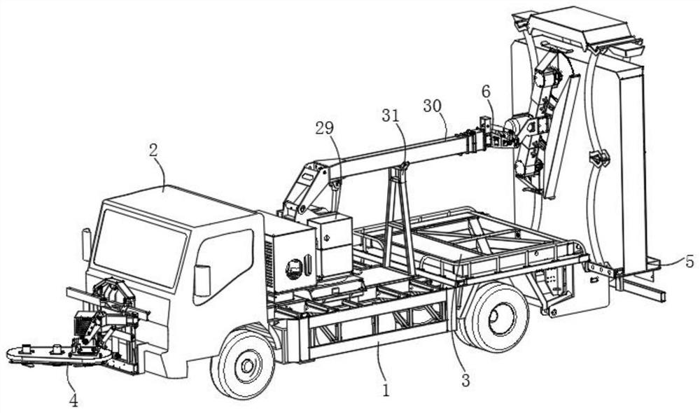 Greening comprehensive maintenance truck with front obstacle avoiding, mowing and anti-collision functions