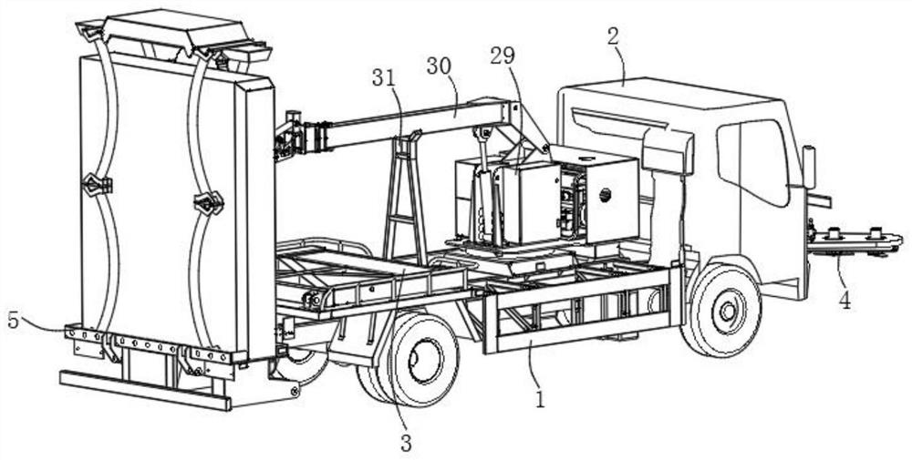 Greening comprehensive maintenance truck with front obstacle avoiding, mowing and anti-collision functions