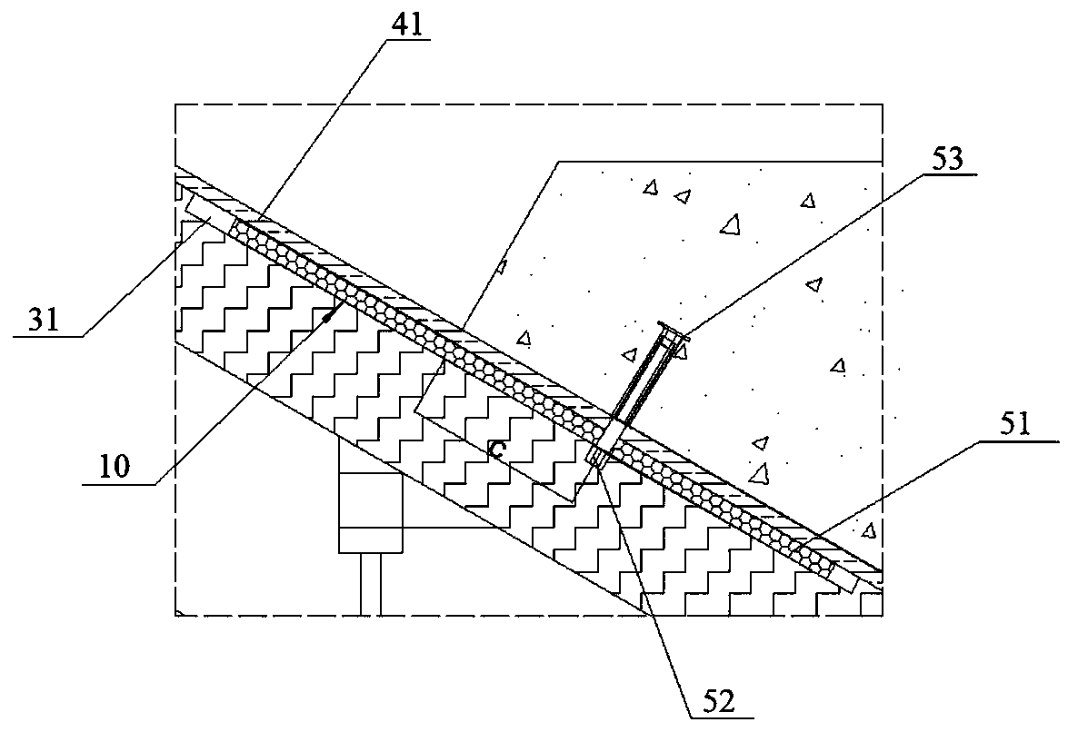 Stair three-step bottom die reinforcing device, reinforcing supporting system and construction technology