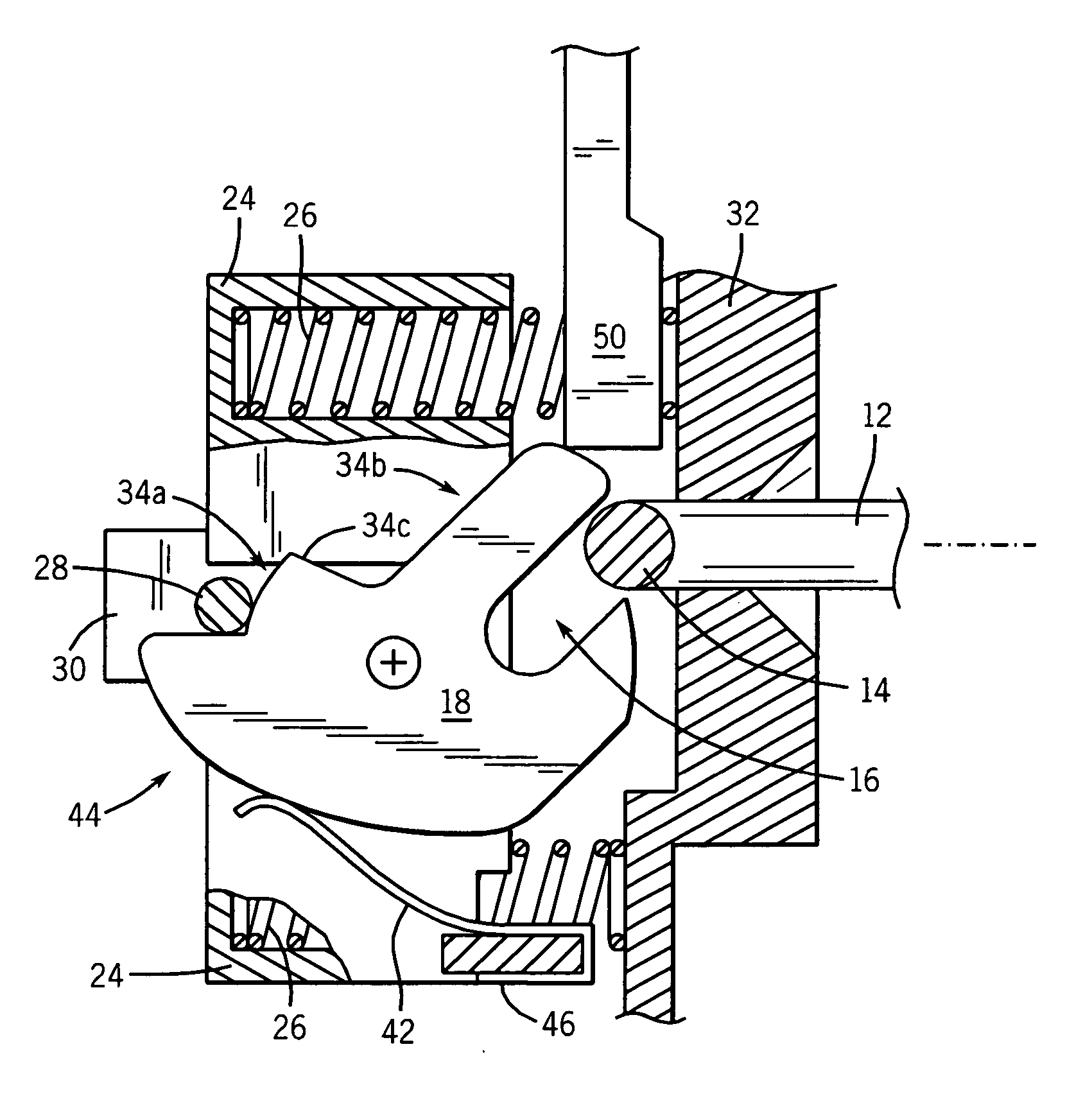 Appliance latch having a rotating latch hook mounted on a linear slide