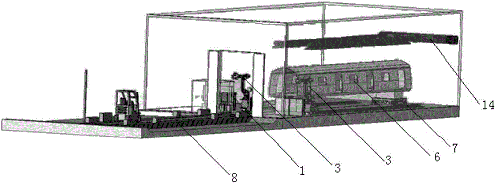 Automatic wire drawing system for side wall of rail vehicle and wire drawing process